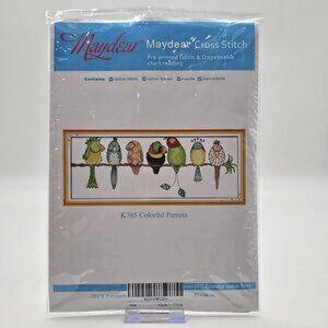 Maydear Colorful Parrots Cross Stitch Kit Pre-Printed Fabric